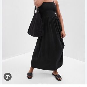 GAP Black Smocked Square Neck Maxi Dress